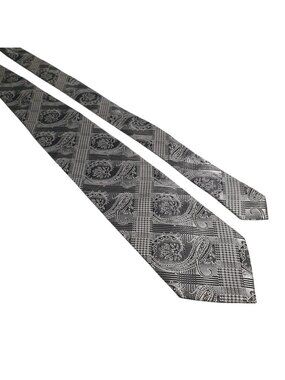 Fratello Mens Paisley Houndstooth Tie Silver Black Necktie Formal Accessory Gift